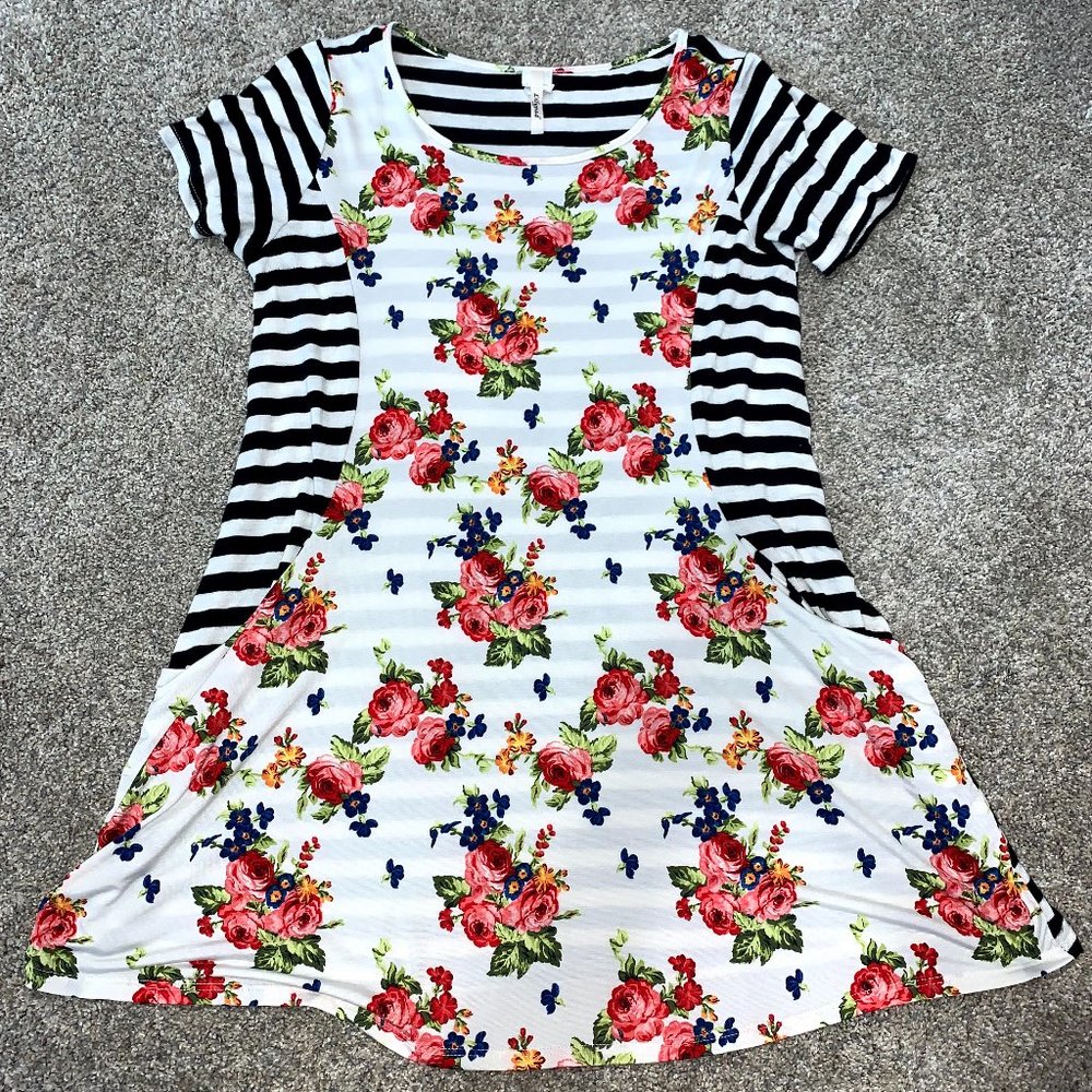 Floral and Stripped T-Shirt Dress